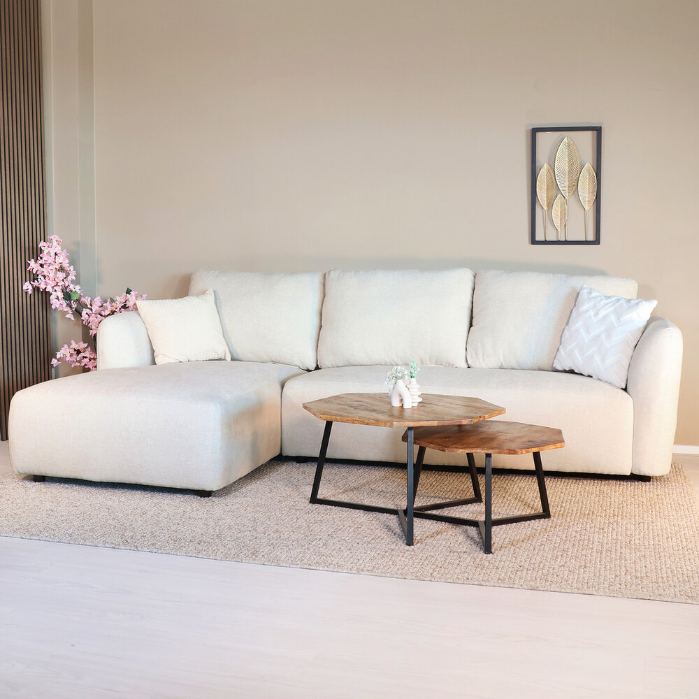 Hoekbank Hudson 280cm chenille beige links Hoekbank Hudson 280cm chenille beige links