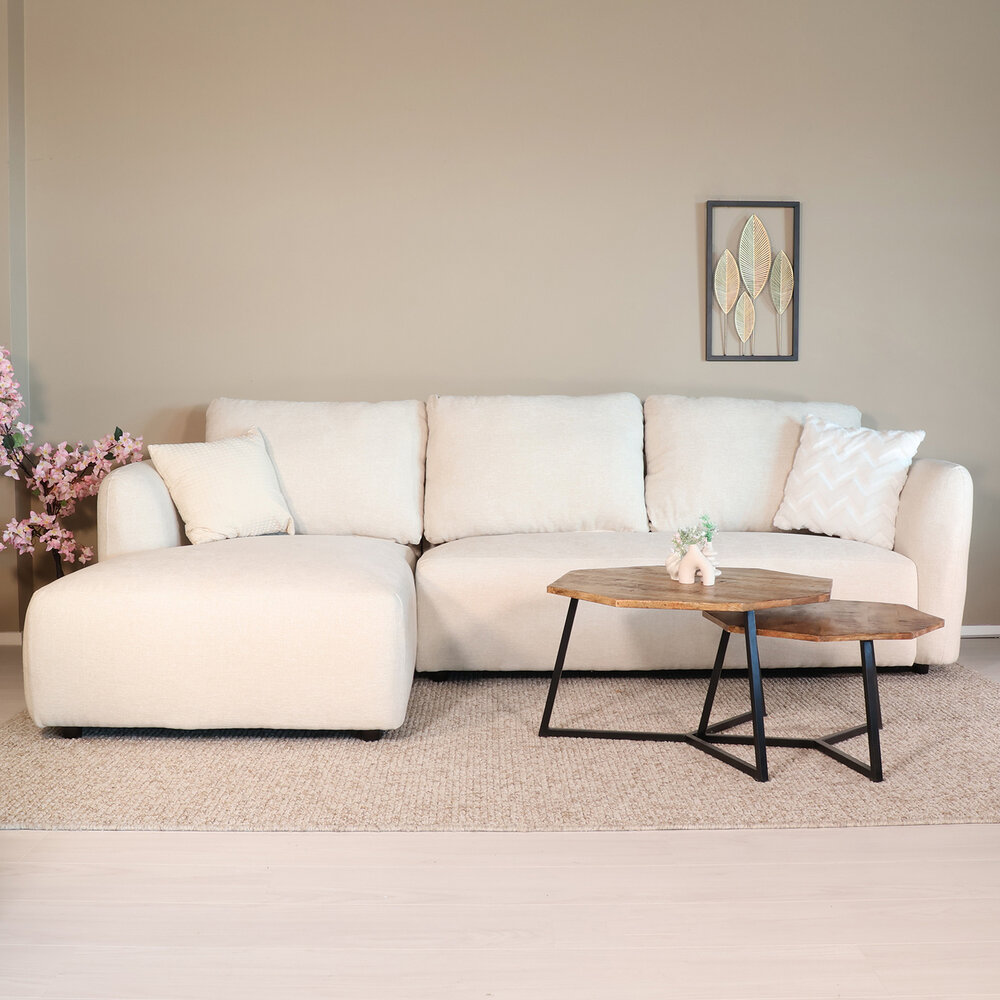 Hoekbank Hudson 280cm chenille beige links Hoekbank Hudson 280cm chenille beige links