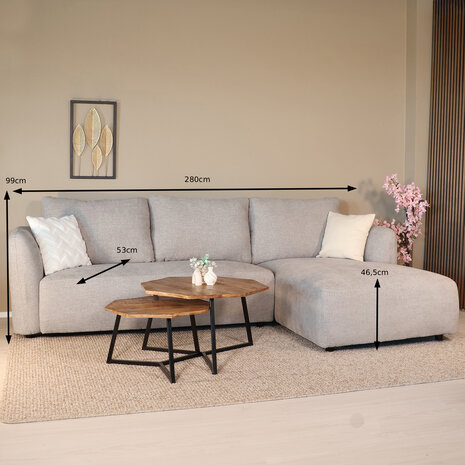 Lizzely Garden & Living Hoekbank Hudson 280cm chenille grijs rechts Lizzely Garden & Living Hoekbank Hudson 280cm chenille grijs rechts