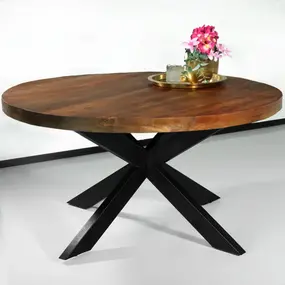 Lizzely Garden & Living Eettafel rond mangohout 150cm Jones bruin ronde industriële tafel duurzaam mango eetkamertafel Lizzely Garden & Living Eettafel rond mangohout 150cm Jones bruin ronde industriële tafel duurzaam mango eetkamertafel