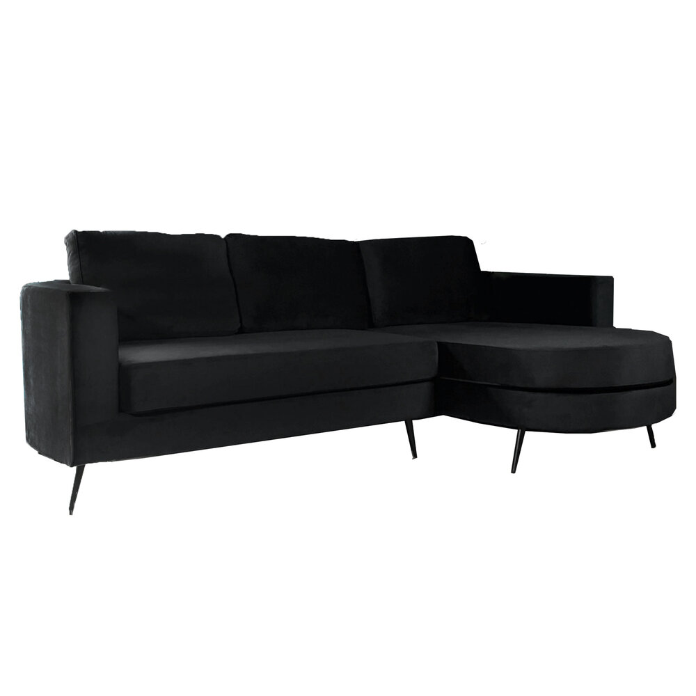 Hoekbank design Nox 250cm bank zwart velvet bankstel rechts loungebank