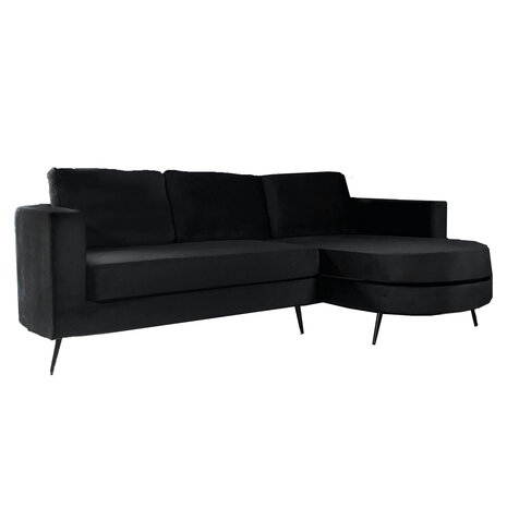 Lizzely Garden & Living Hoekbank design Nox 250cm bank zwart velvet bankstel rechts loungebank