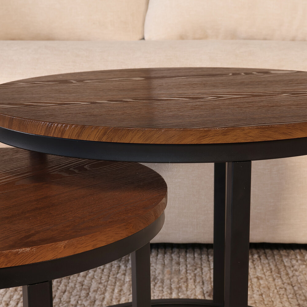 Salontafel rond 2delig walnoot MDF Rutger