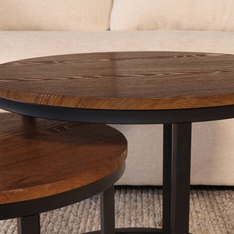 Lizzely Garden & Living Salontafel rond 2delig walnoot MDF Rutger