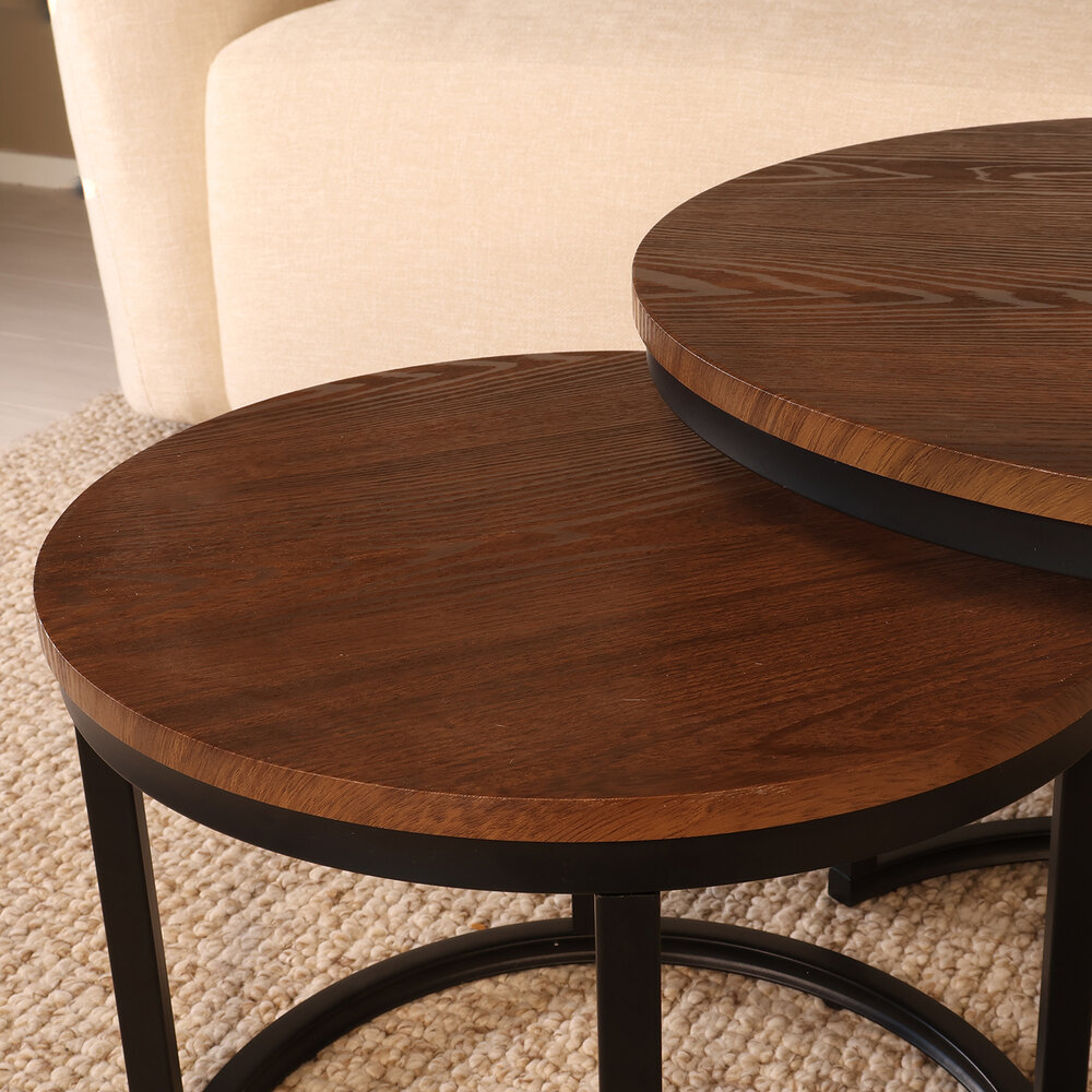 Salontafel rond 2delig walnoot MDF Rutger