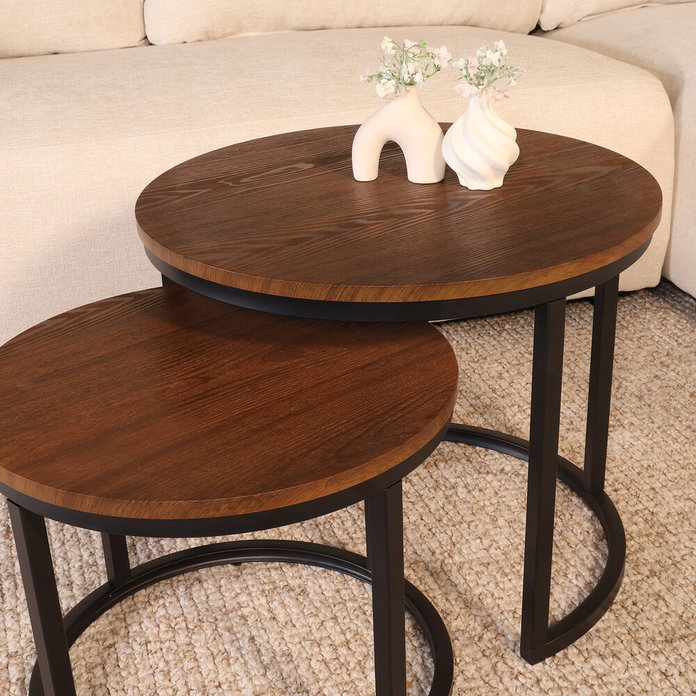 Salontafel rond 2delig walnoot MDF Rutger