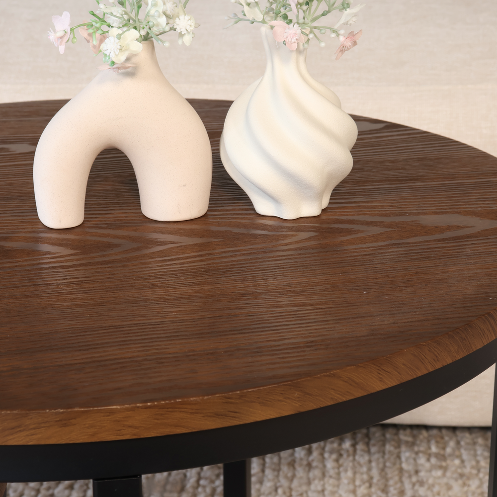 Salontafel rond 2delig walnoot MDF Rutger