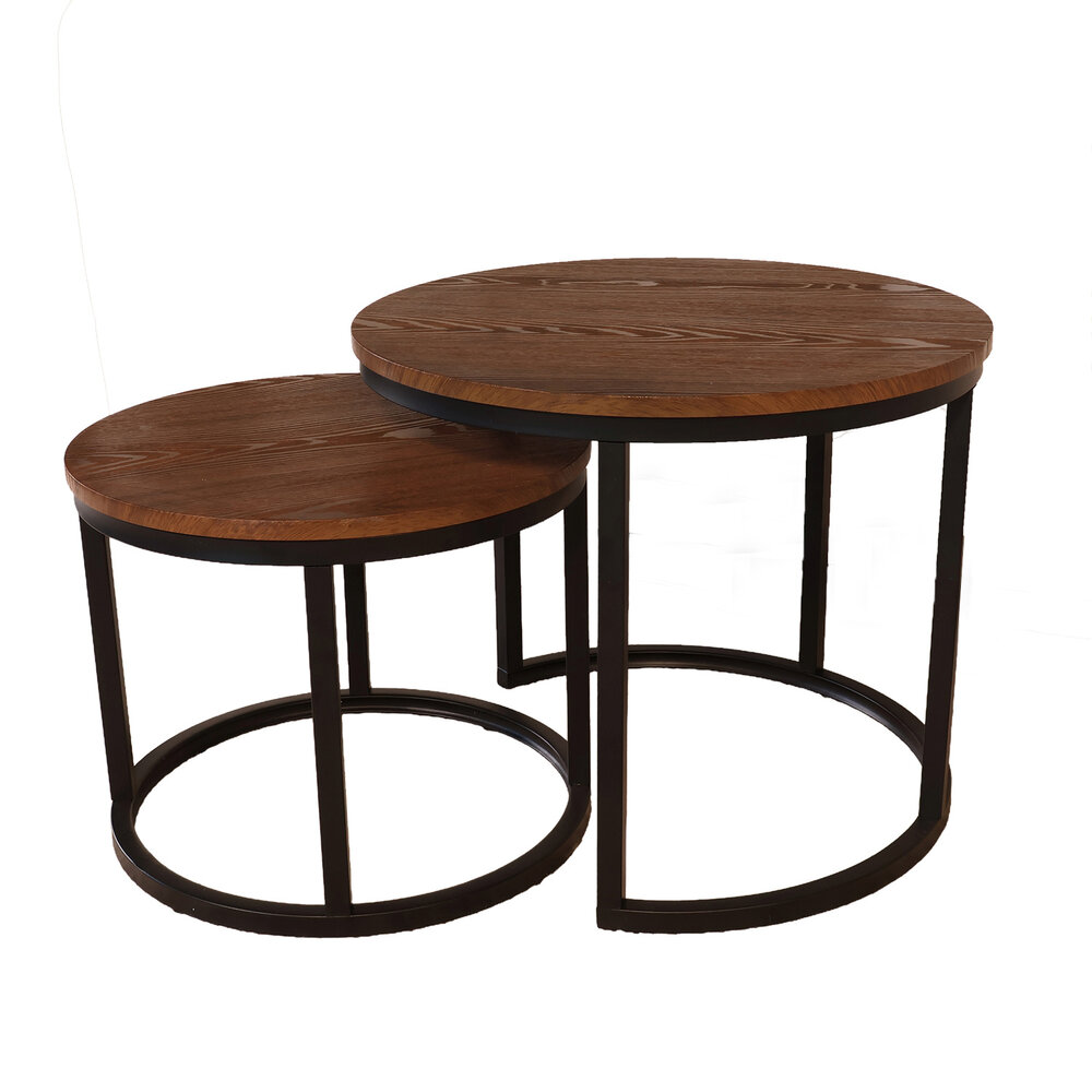 Salontafel rond 2delig walnoot MDF Rutger