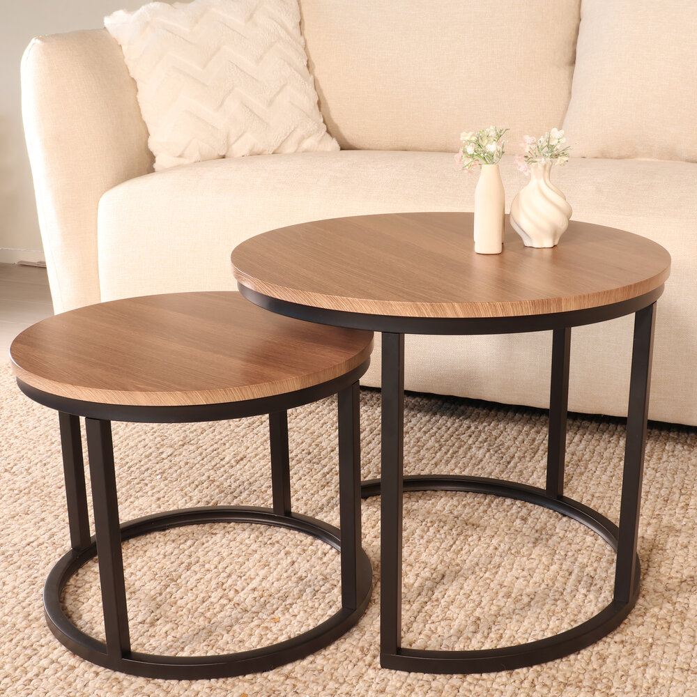 Salontafel rond 2delig bruin MDF Rutger Salontafel rond 2delig bruin MDF Rutger