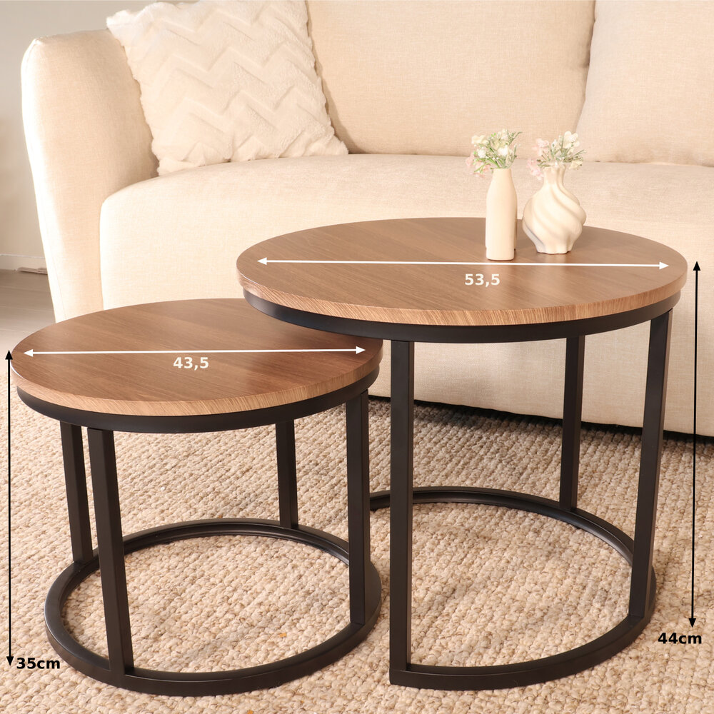 Salontafel rond 2delig bruin MDF Rutger Salontafel rond 2delig bruin MDF Rutger