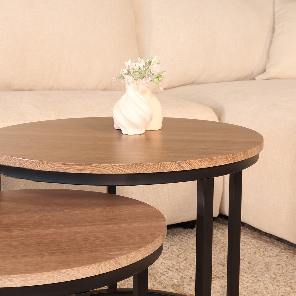 Salontafel rond 2delig bruin MDF Rutger Salontafel rond 2delig bruin MDF Rutger