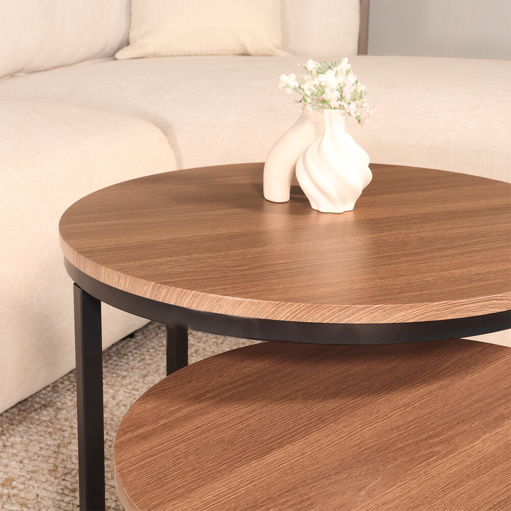Salontafel rond 2delig bruin MDF Rutger Salontafel rond 2delig bruin MDF Rutger