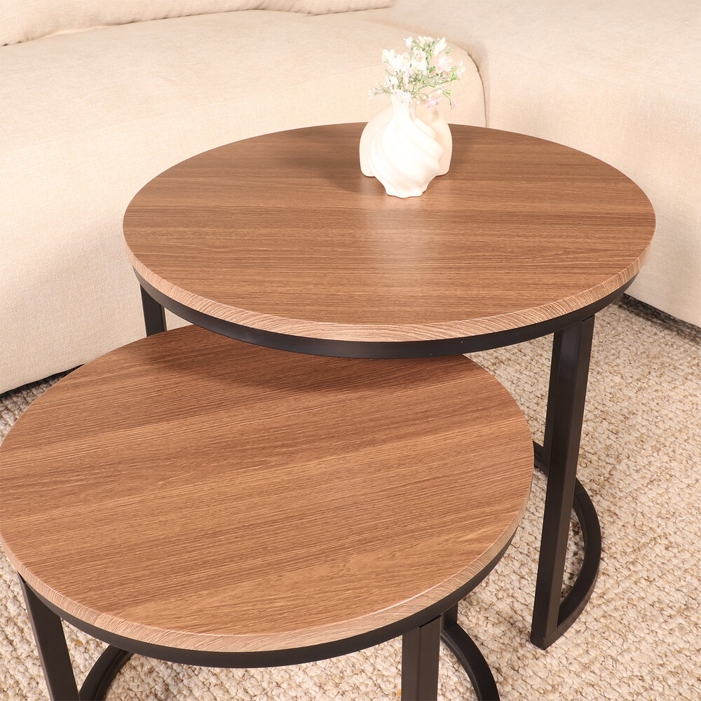 Salontafel rond 2delig bruin MDF Rutger Salontafel rond 2delig bruin MDF Rutger