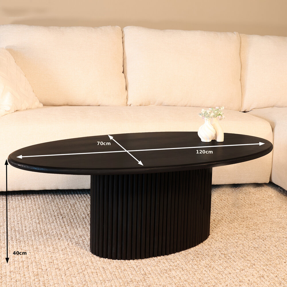 Salontafel ovaal mangohout 120cm zwart Moki Salontafel ovaal mangohout 120cm zwart Moki