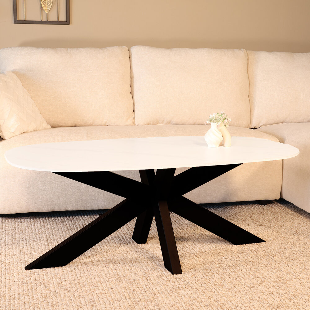 Salontafel deens ovaal 120cm Elif marmerlook wit Salontafel deens ovaal 120cm Elif marmerlook wit