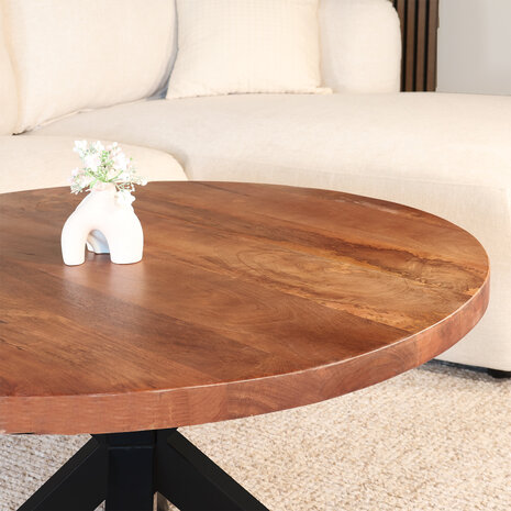 Lizzely Garden & Living Salontafel rond mangohout 90cm Jesse walnoot