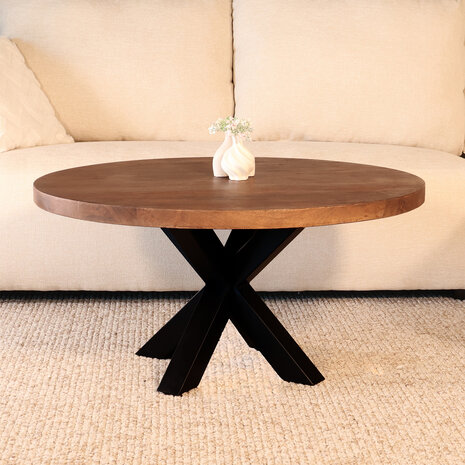 Lizzely Garden & Living Salontafel rond mangohout 90cm Jesse walnoot