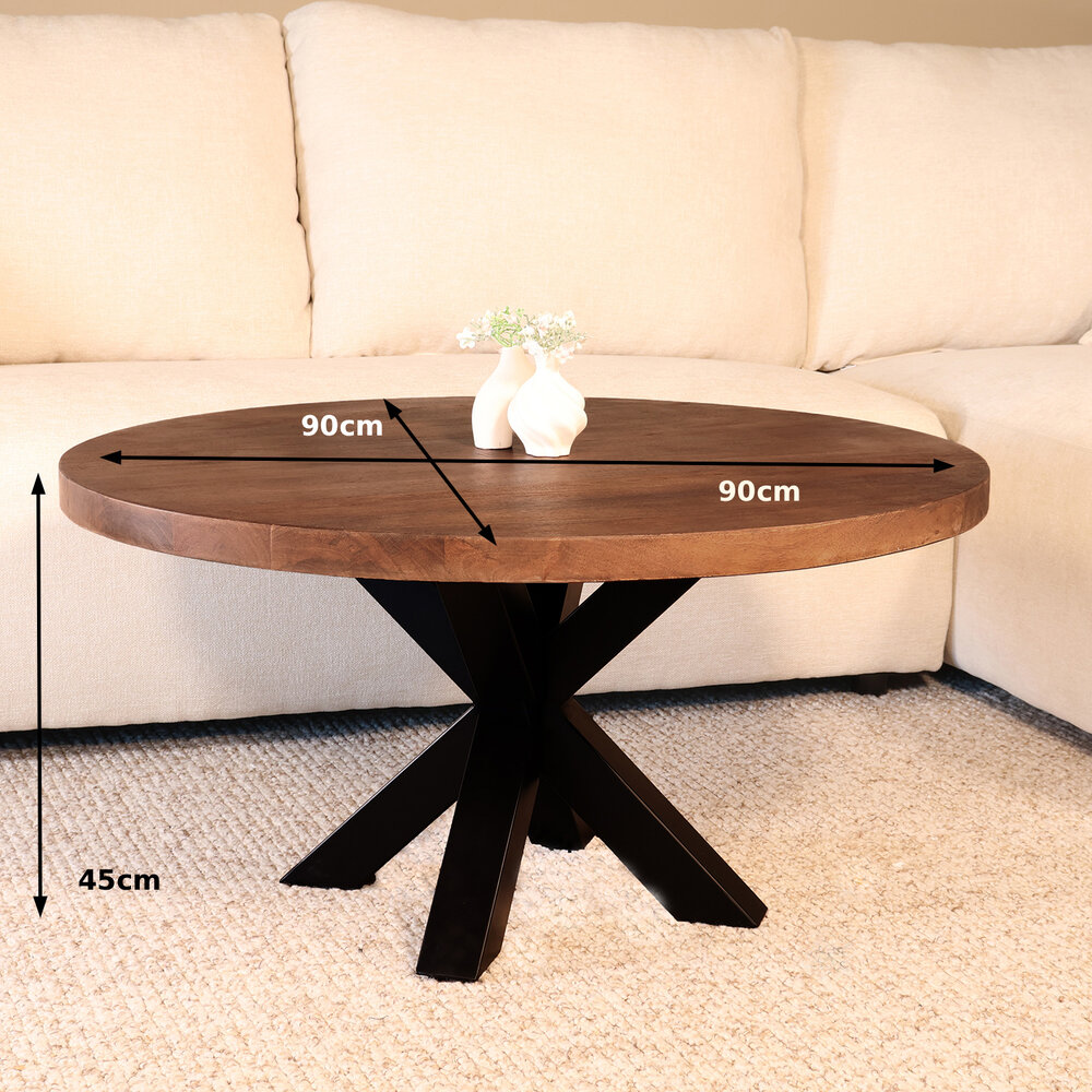 Salontafel rond mangohout 90cm Jesse walnoot
