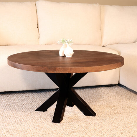 Lizzely Garden & Living Salontafel rond mangohout 90cm Jesse walnoot