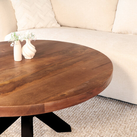 Lizzely Garden & Living Salontafel rond mangohout 90cm Jesse walnoot