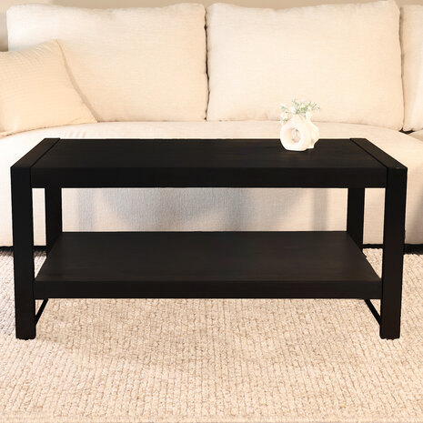 Lizzely Garden & Living Salontafel 100cm Lotus mangohout zwart Lizzely Garden & Living Salontafel 100cm Lotus mangohout zwart