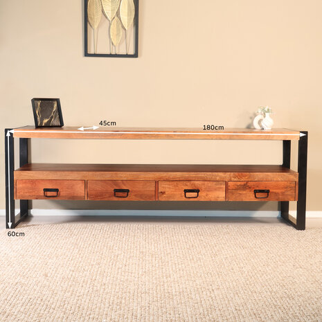 Lizzely Garden & Living Tv meubel 180cm Linde mangohout bruin Lizzely Garden & Living Tv meubel 180cm Linde mangohout bruin