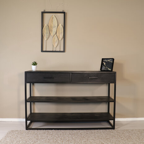 Lizzely Garden & Living Bijzettafel mangohout visgraat Livia 120cm zwart