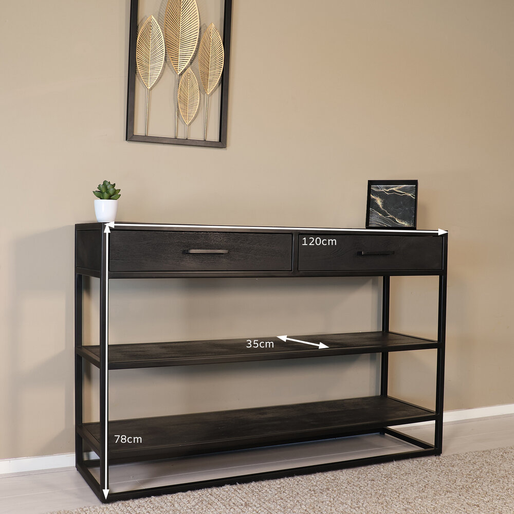 Bijzettafel mangohout visgraat Livia 120cm zwart