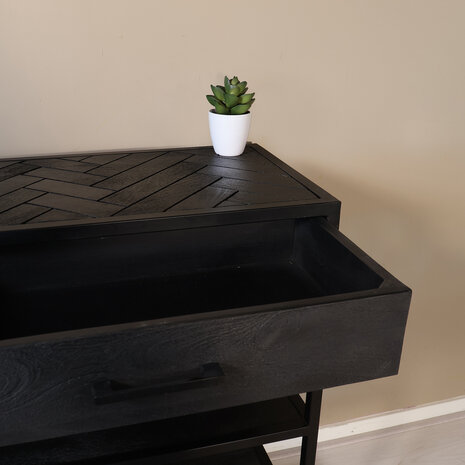 Lizzely Garden & Living Bijzettafel mangohout visgraat Livia 120cm zwart