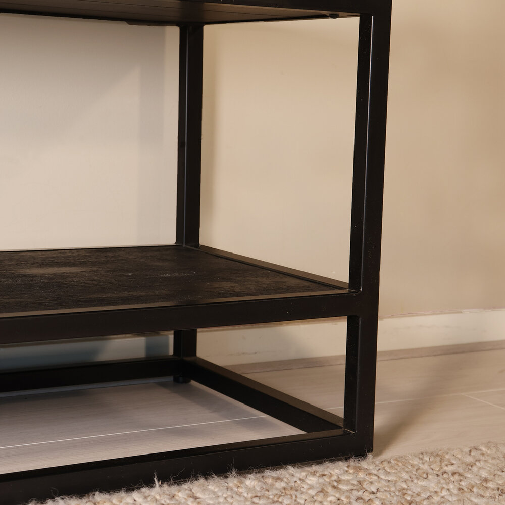 Bijzettafel mangohout visgraat Livia 120cm zwart