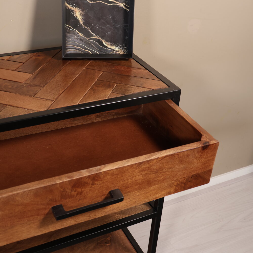 Bijzettafel visgraat 120cm mangohout bruin Livia