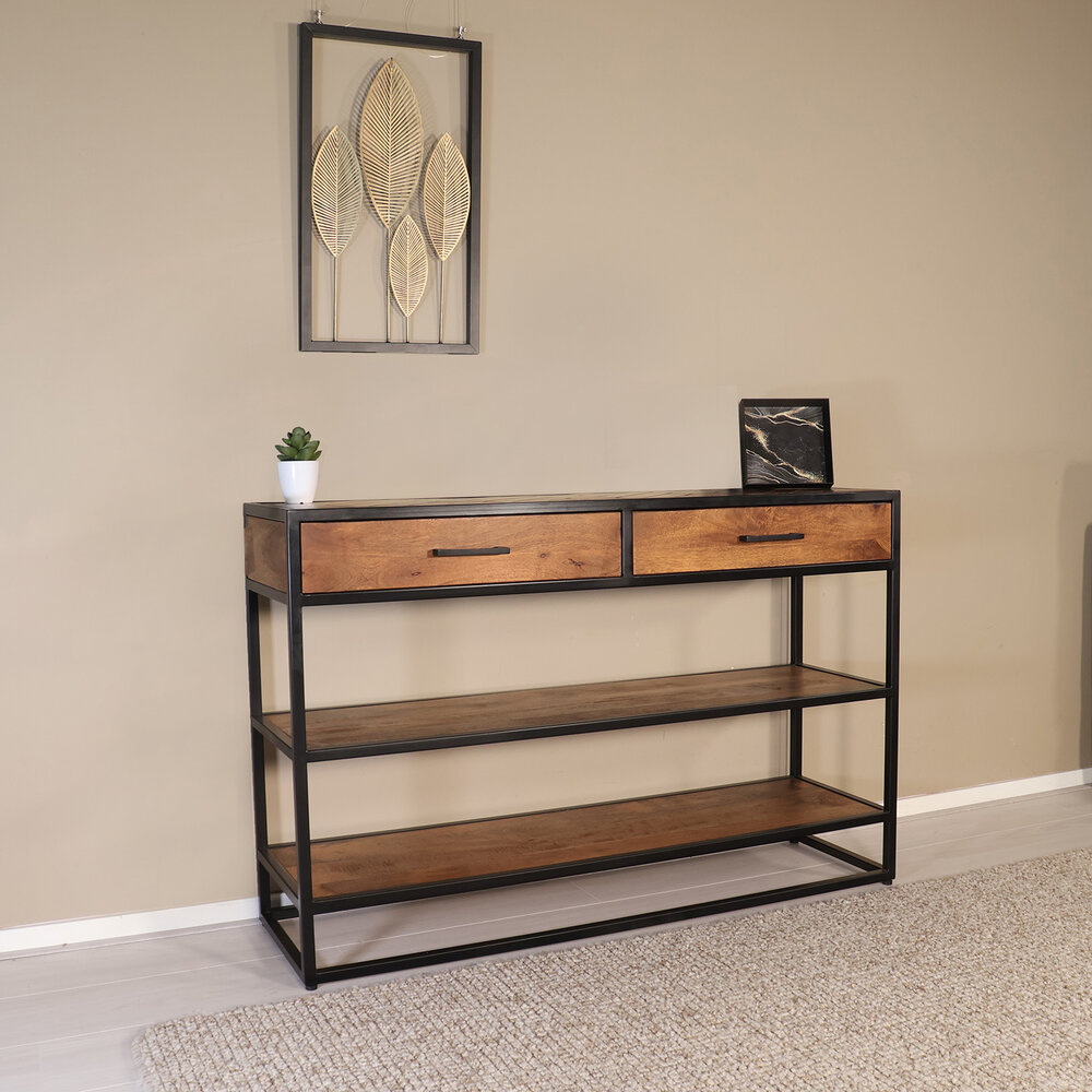 Bijzettafel visgraat 120cm mangohout bruin Livia