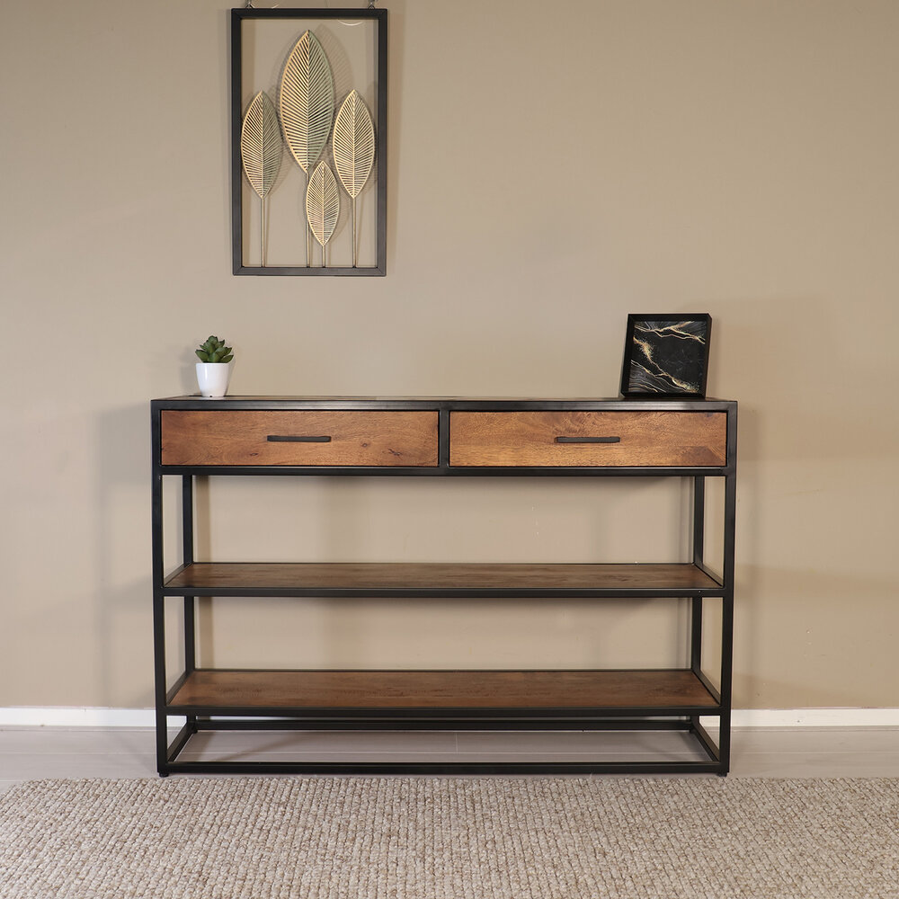 Bijzettafel visgraat 120cm mangohout bruin Livia