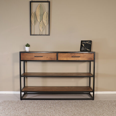 Lizzely Garden & Living Bijzettafel visgraat 120cm mangohout bruin Livia