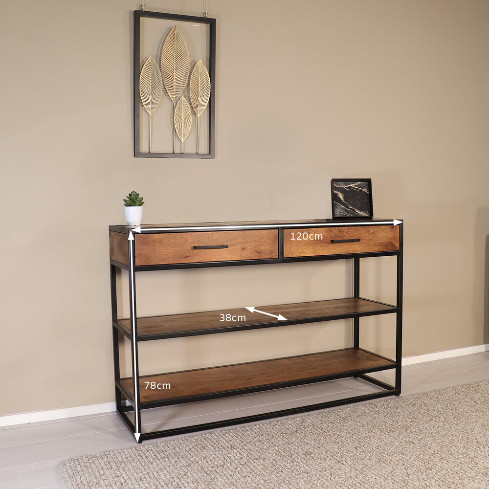 Bijzettafel visgraat 120cm mangohout bruin Livia