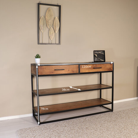 Lizzely Garden & Living Bijzettafel visgraat 120cm mangohout bruin Livia