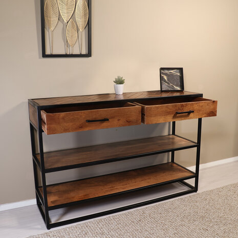 Lizzely Garden & Living Bijzettafel visgraat 120cm mangohout bruin Livia