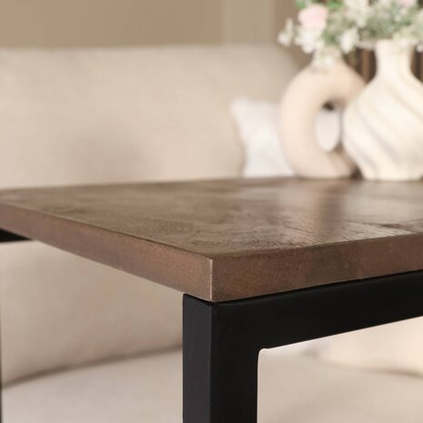 Lizzely Garden & Living Bijzettafel industrieel Jerry 69cm walnoot mangohout Lizzely Garden & Living Bijzettafel industrieel Jerry 69cm walnoot mangohout