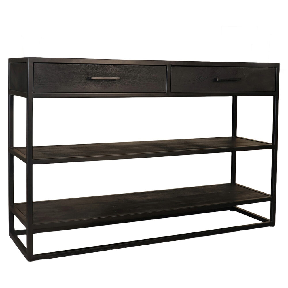 Bijzettafel mangohout visgraat Livia 120cm zwart