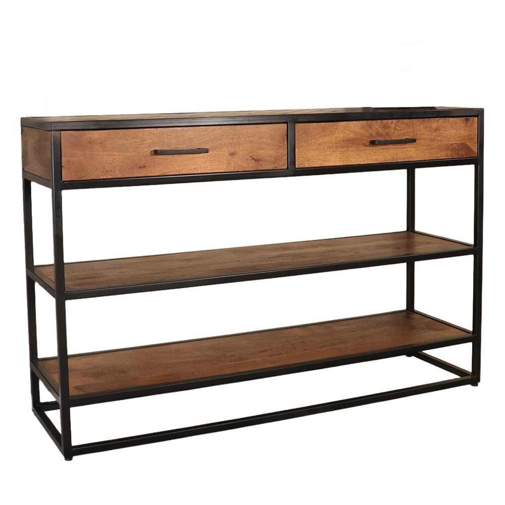 Bijzettafel visgraat 120cm mangohout bruin Livia