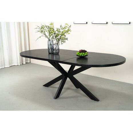 Lizzely Garden & Living Uitschuifbare eettafel ovaal 160-220cm Liam zwart MDF eetkamer tafel