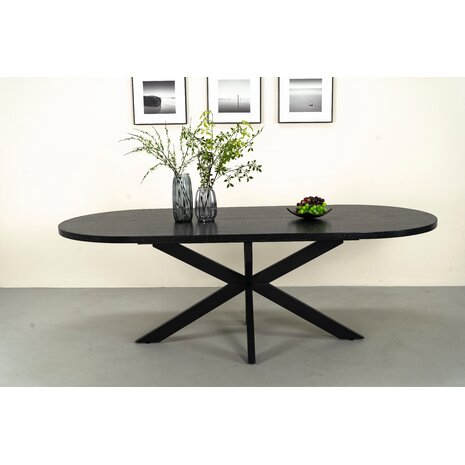 Lizzely Garden & Living Uitschuifbare eettafel ovaal 160-220cm Liam zwart MDF eetkamer tafel