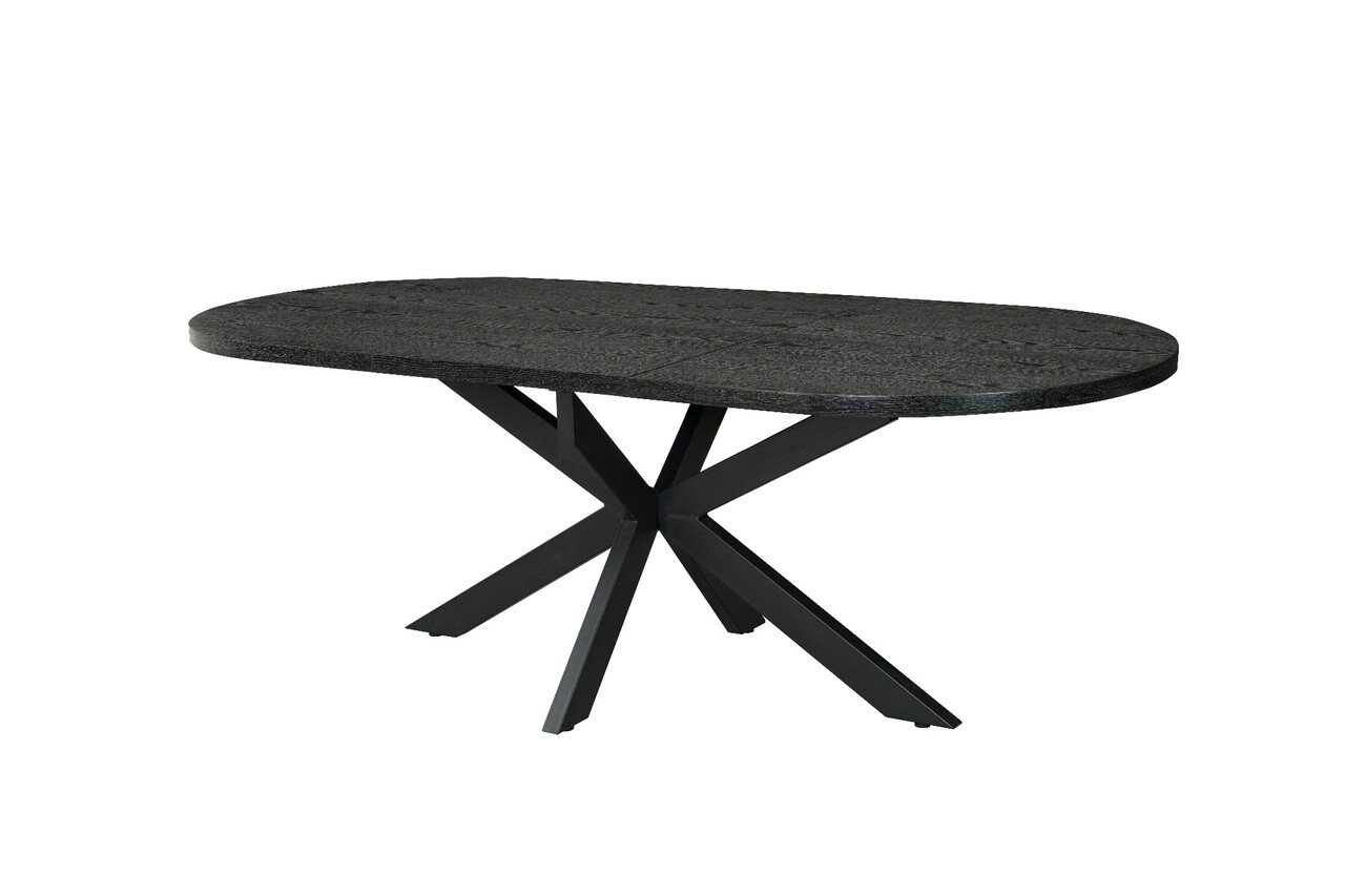 Uitschuifbare eettafel ovaal 160-220cm Liam zwart MDF eetkamer tafel