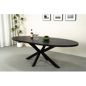 Lizzely Garden & Living Uitschuifbare eettafel ovaal 180-240cm Liam zwart MDF Lizzely Garden & Living Uitschuifbare eettafel ovaal 180-240cm Liam zwart MDF
