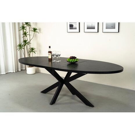 Lizzely Garden & Living Uitschuifbare eettafel ovaal 180-240cm Liam zwart MDF eetkamer tafel