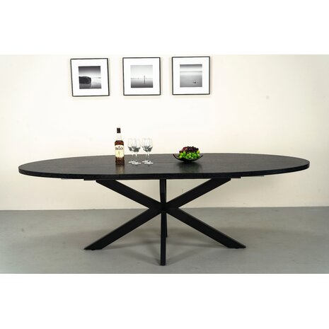 Lizzely Garden & Living Uitschuifbare eettafel ovaal 180-240cm Liam zwart MDF eetkamer tafel