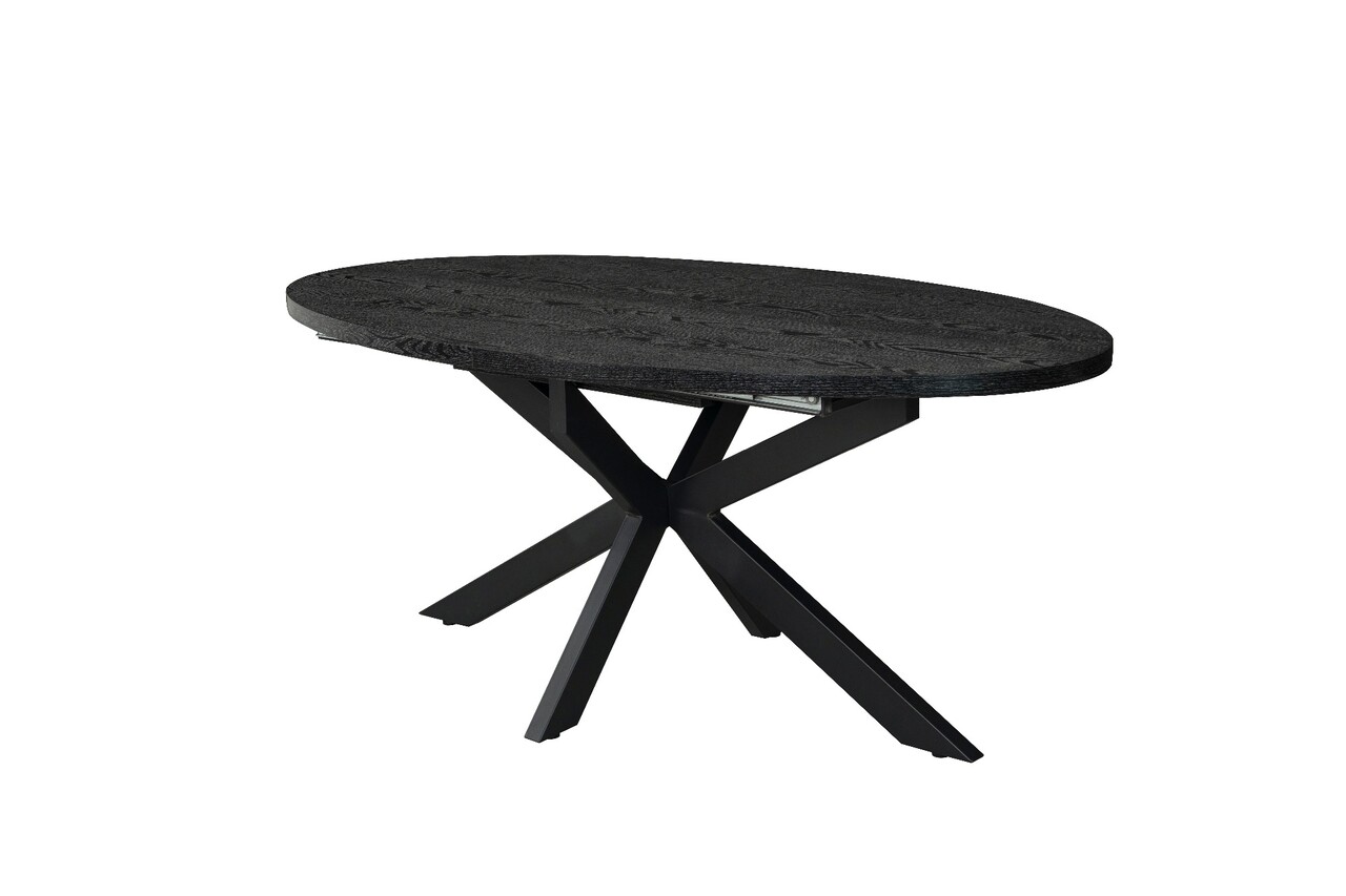Uitschuifbare eettafel ovaal 180-240cm Liam zwart MDF eetkamer tafel