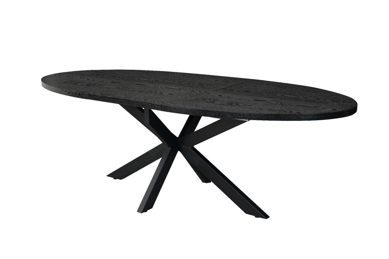 Uitschuifbare eettafel ovaal 180-240cm Liam zwart MDF eetkamer tafel