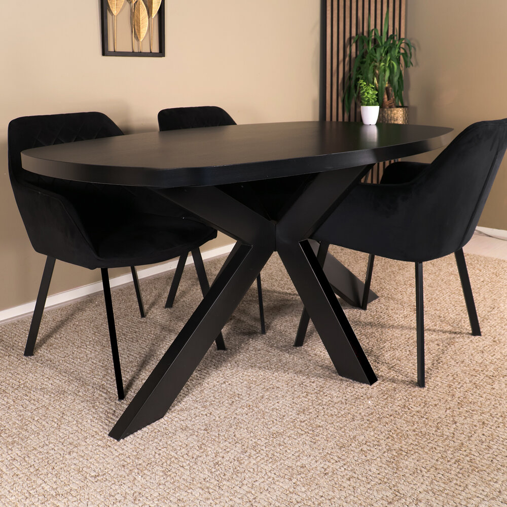 Eettafel Leco deens ovaal 160cm zwart melamine Eettafel Leco deens ovaal 160cm zwart melamine