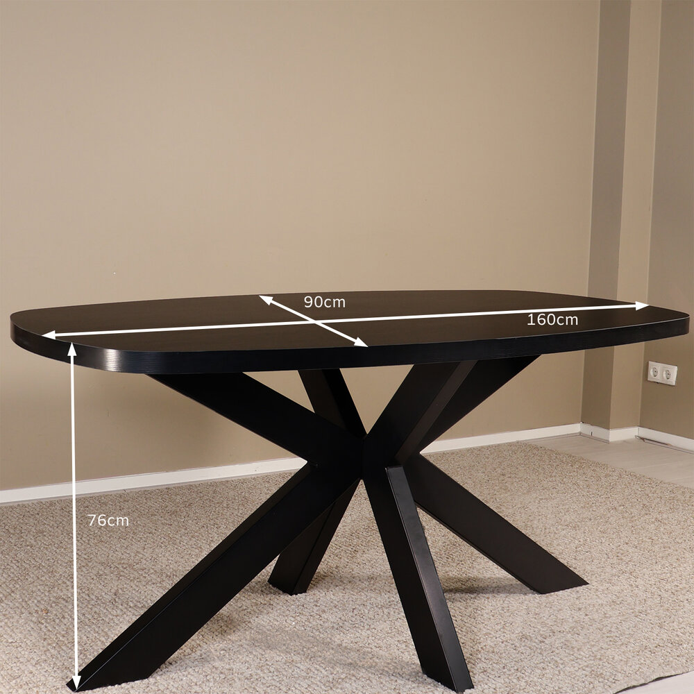 Eettafel Leco deens ovaal 160cm zwart melamine Eettafel Leco deens ovaal 160cm zwart melamine